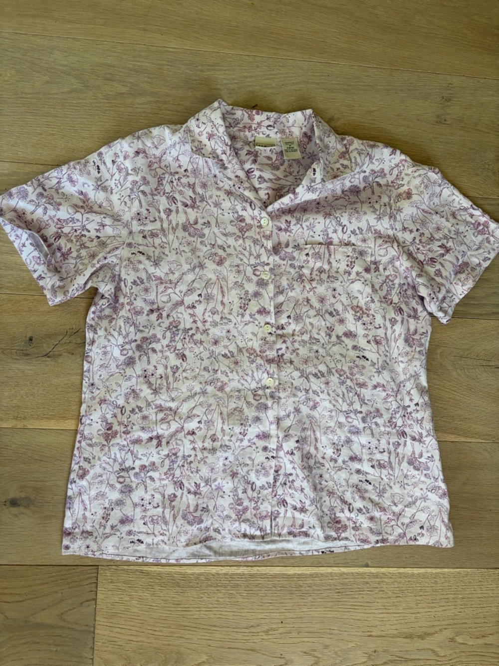 LL Bean 100% linen button up wildflower cottage core floral short - size medium